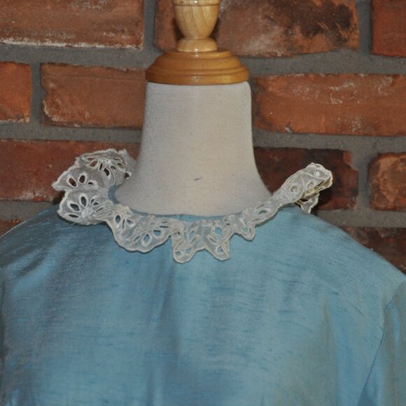 Vintage 60s Blue Raw Silk Handmade Grad Prom Maiden Costume Dress Gown XS W24" - Picture 6 of 10